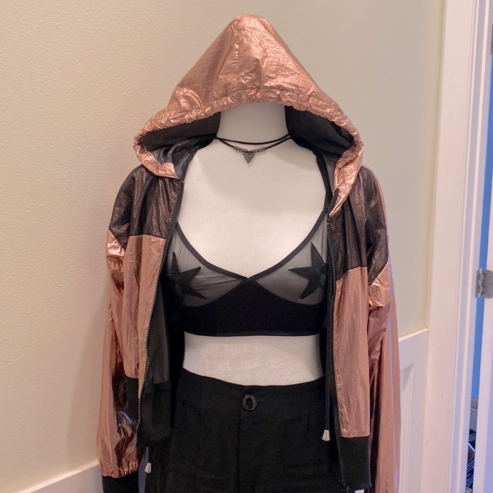 Metallic Foil Cropped Windbreaker